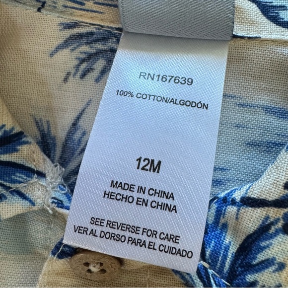 Little Lad 12M Baby Boy Outfit 2PC Set Blue beige Palms Tropical Nautical - Picture 5 of 5